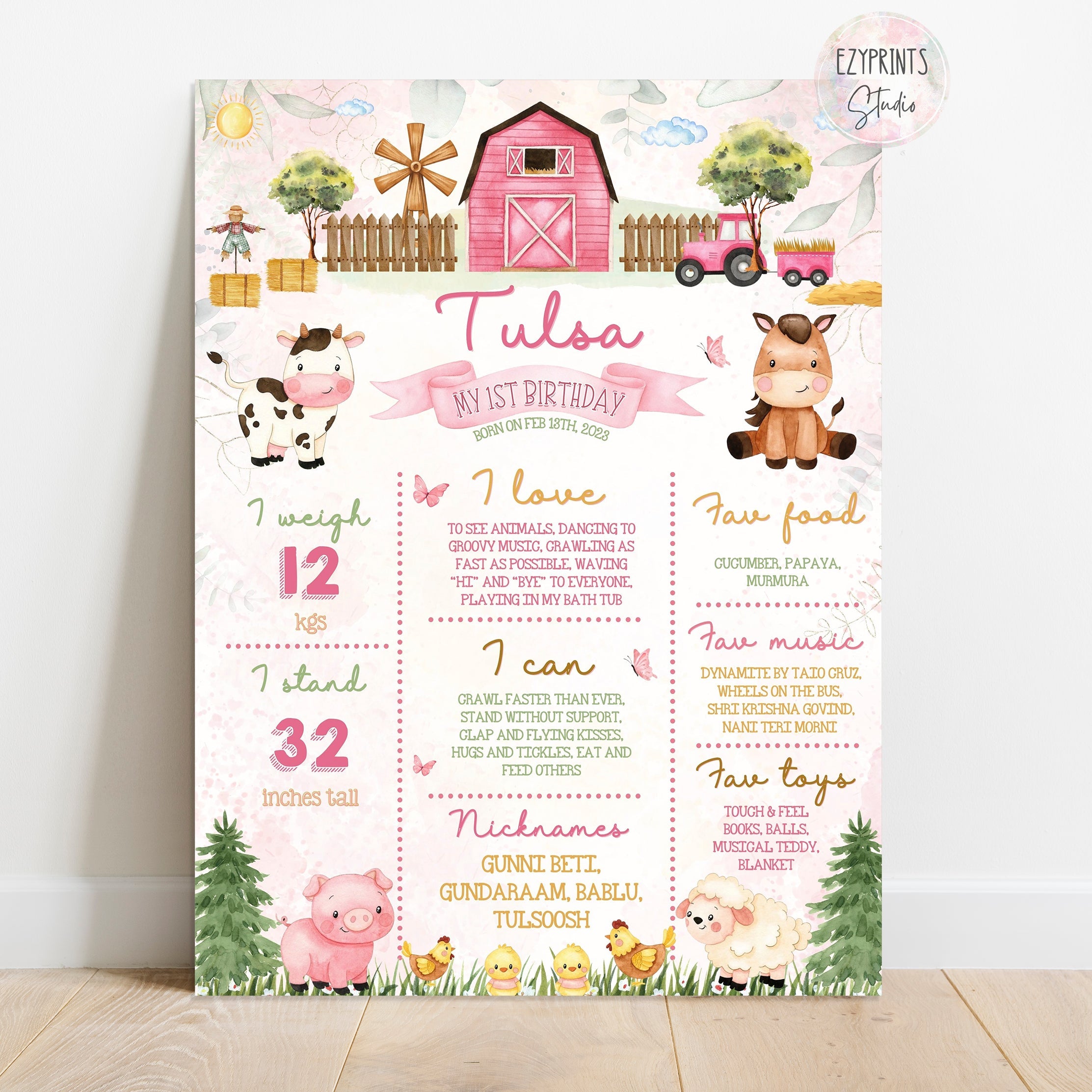 Birthday Chalkboard Poster | farm Animals theme