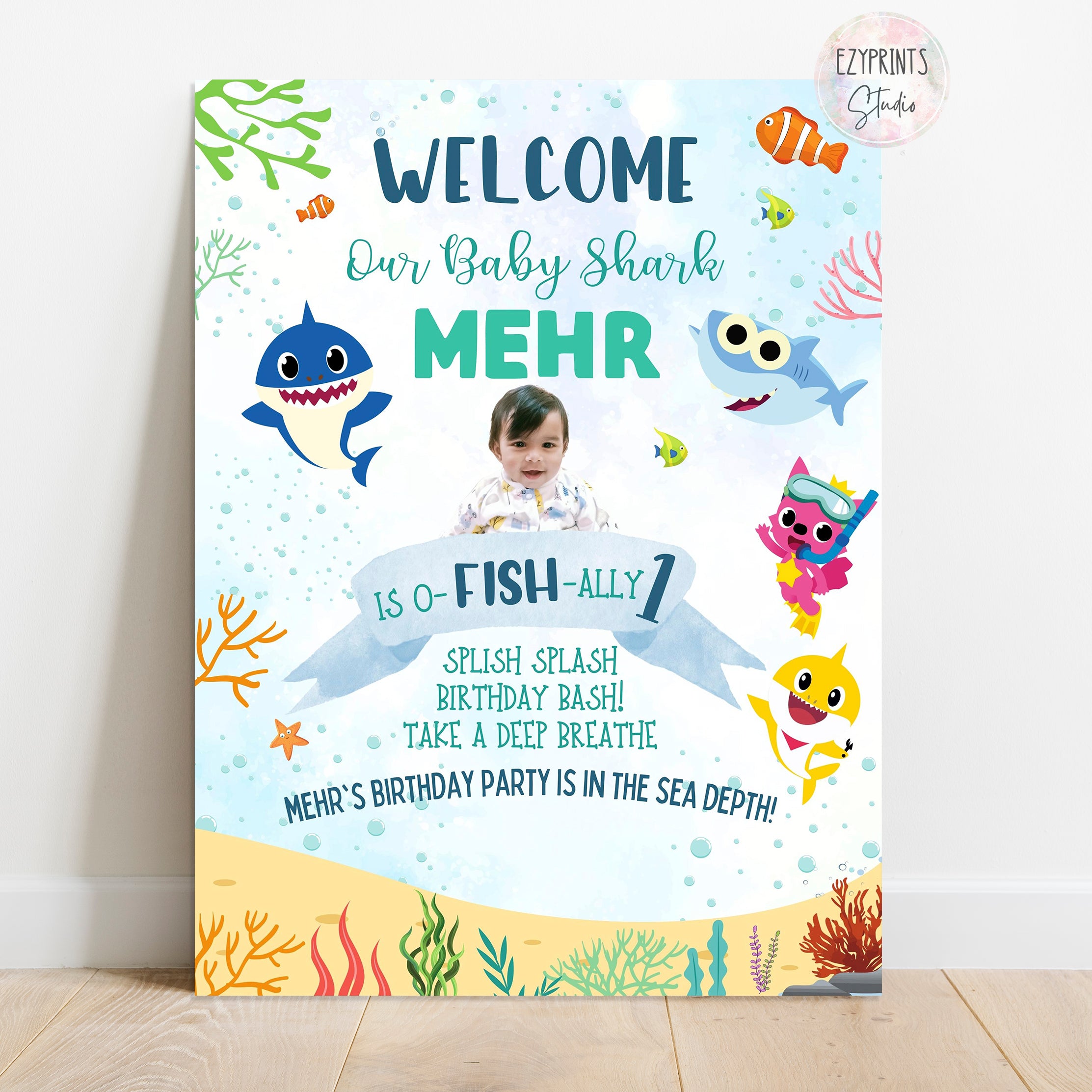baby shark birthday party welcome board