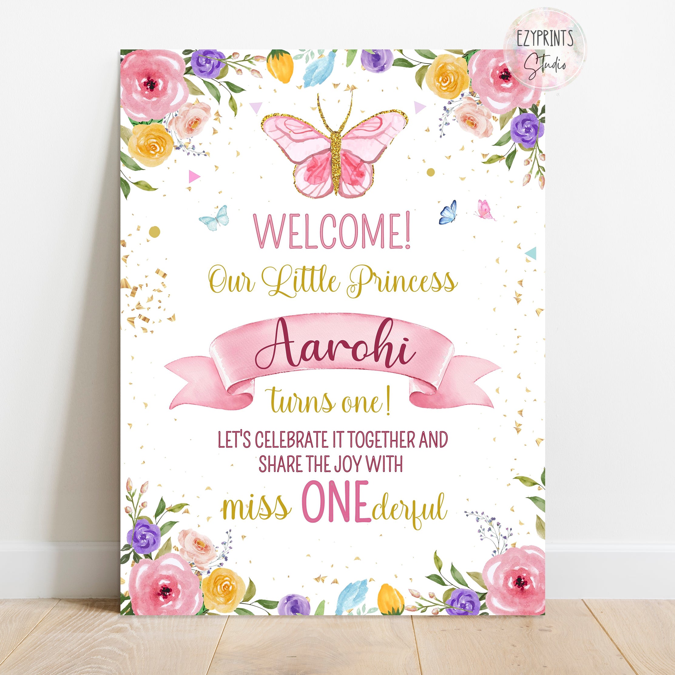 butterfly party welcome board
