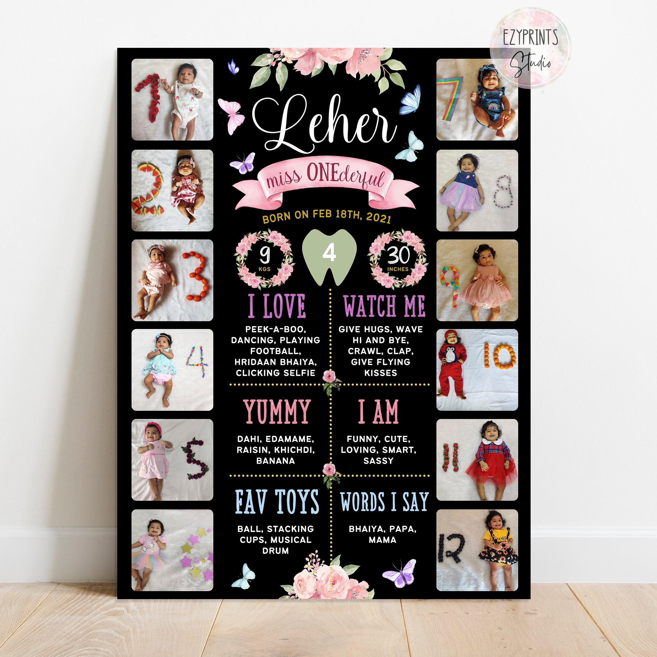 Milestone Chalkboard with Photos | Butterfly theme