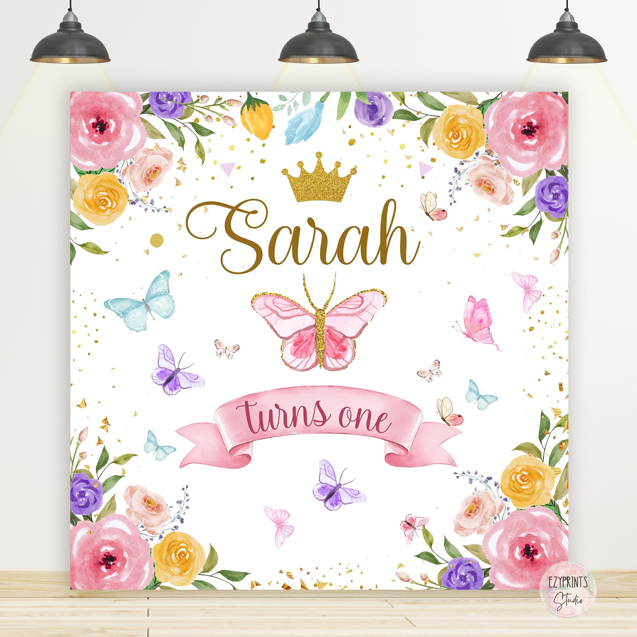 Butterfly Flowers Theme Birthday Banner
