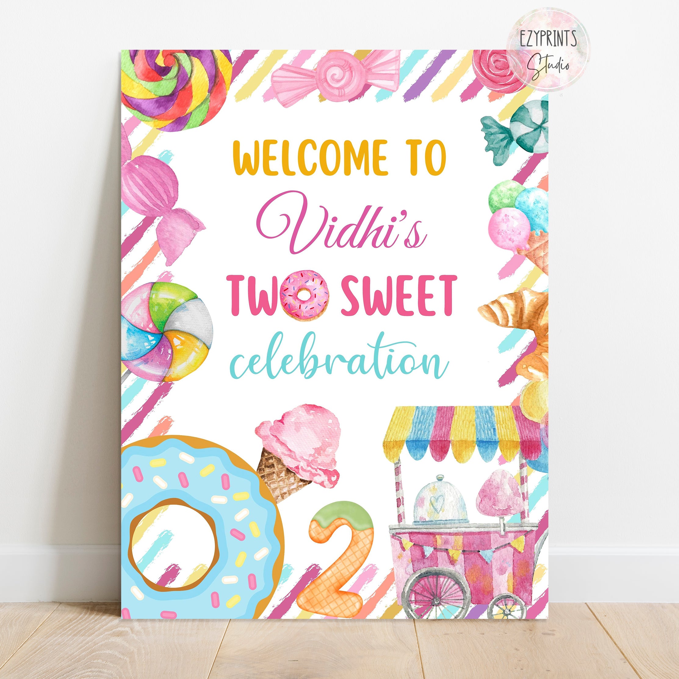 Two Sweet Candy land Birthday Party Welcome Board