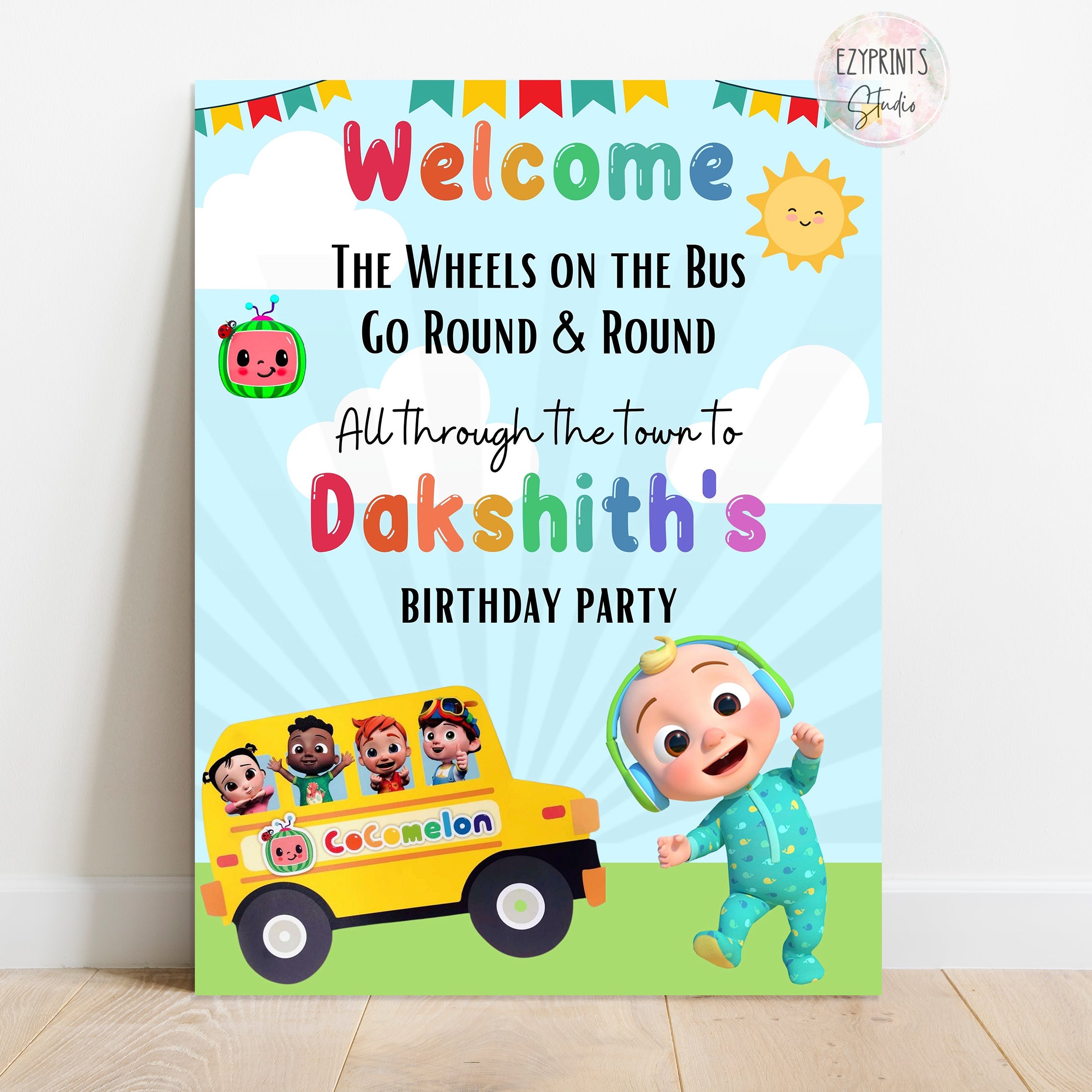 Wheels on the Bus Theme Birthday Party Welcome Board