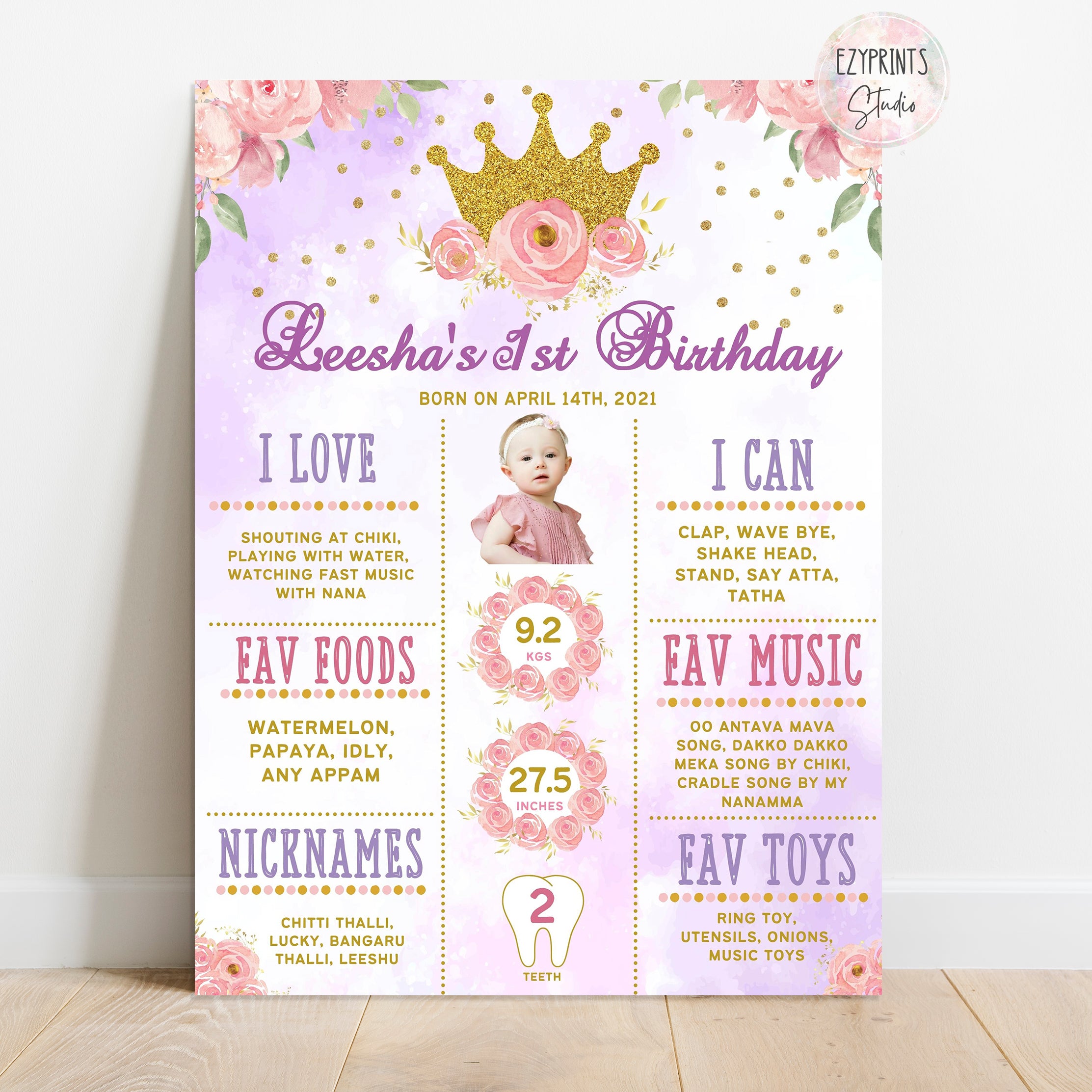 pink lilac princess crown birthday poster