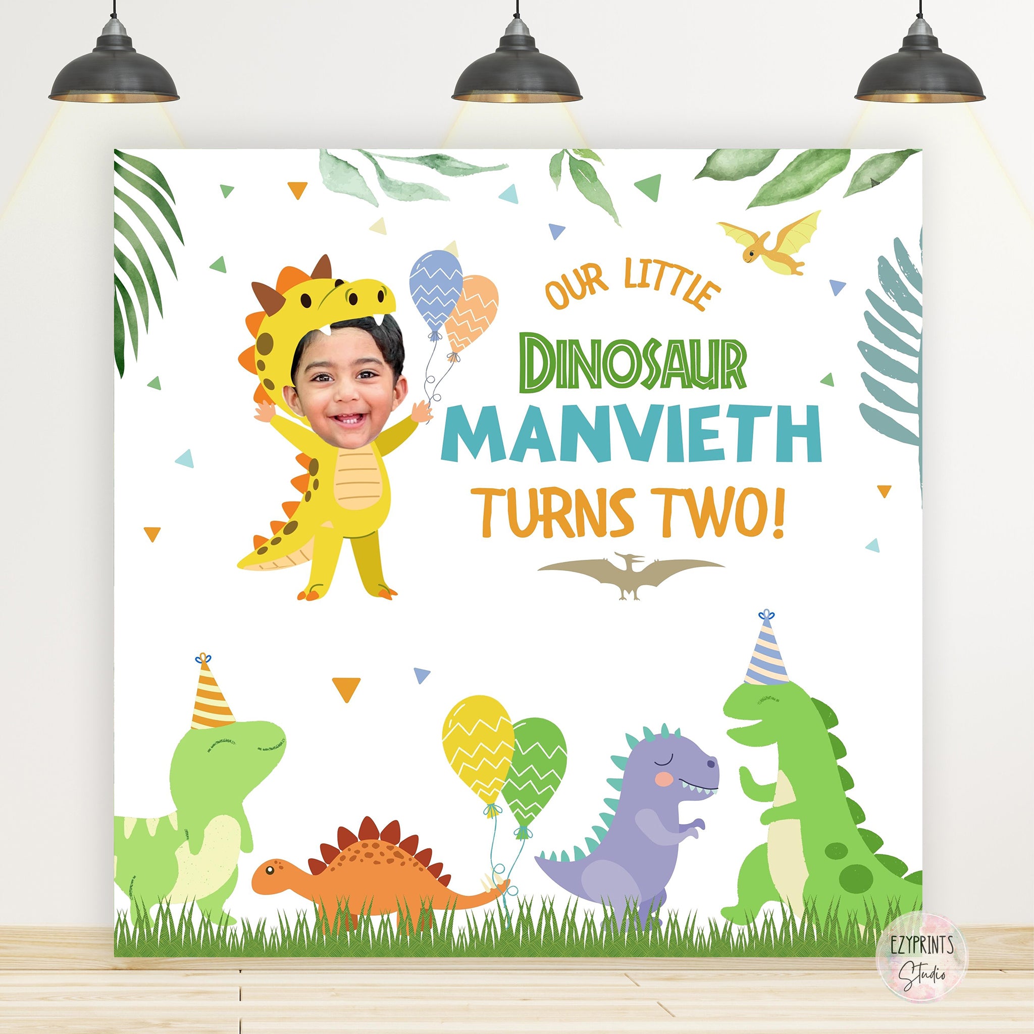 Personalised Dinosaur Theme Kids Birthday Backdrop