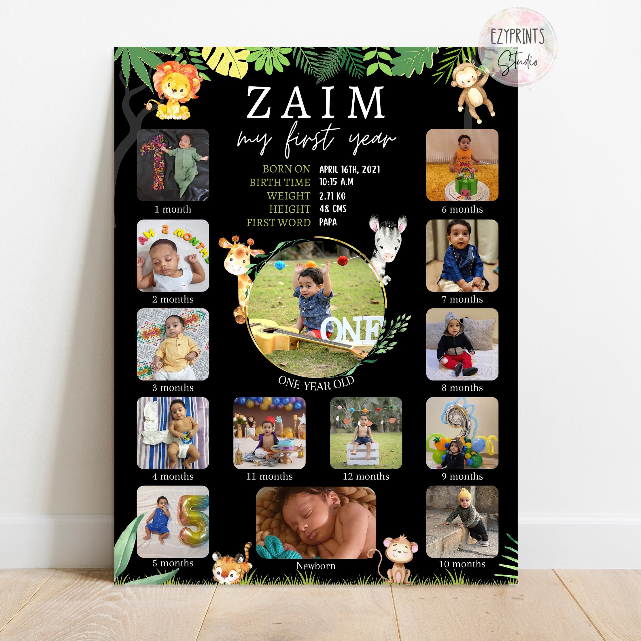 Personalised First Year Photo Collage | Jungle Theme