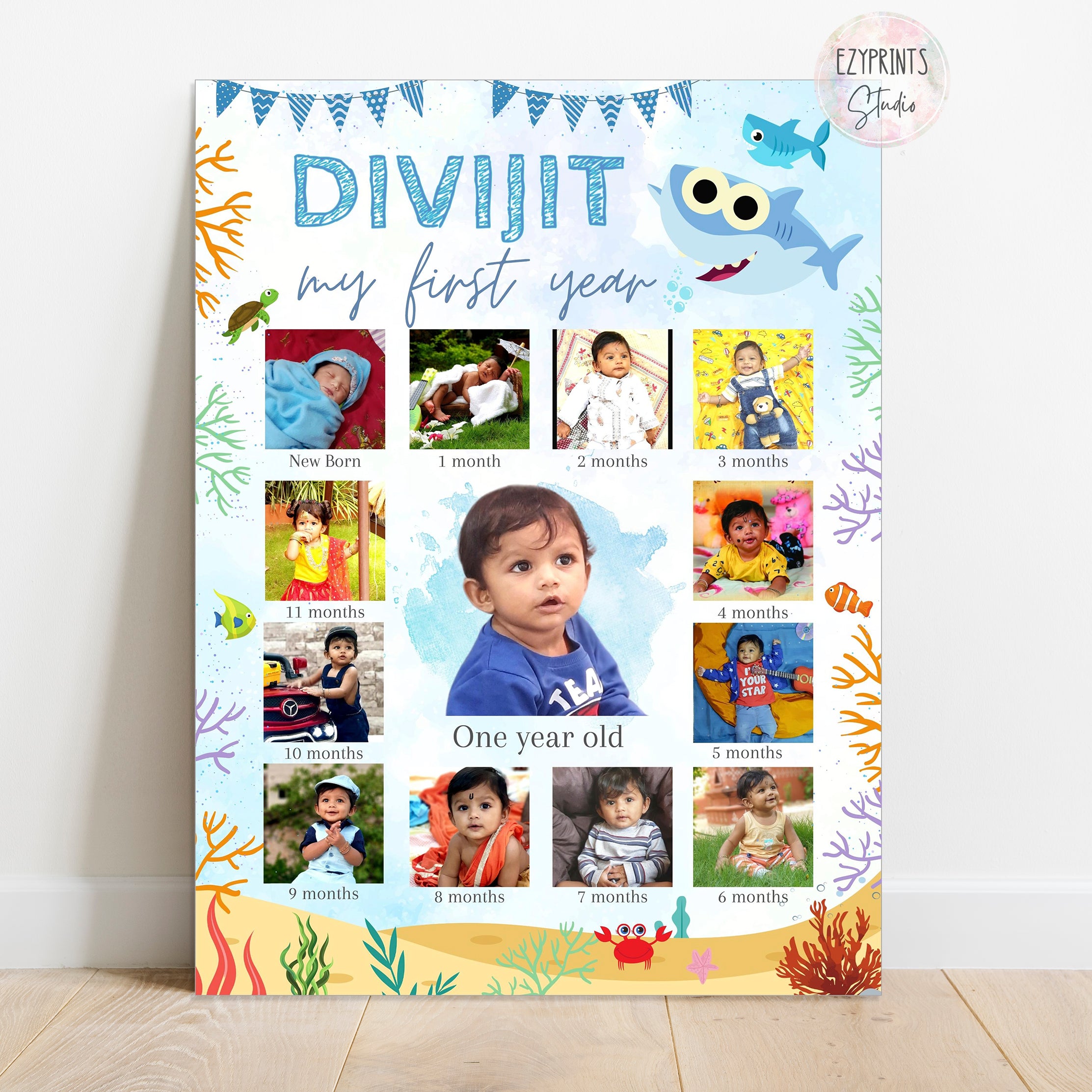 Personalised First Year Photo Collage | Baby Shark
