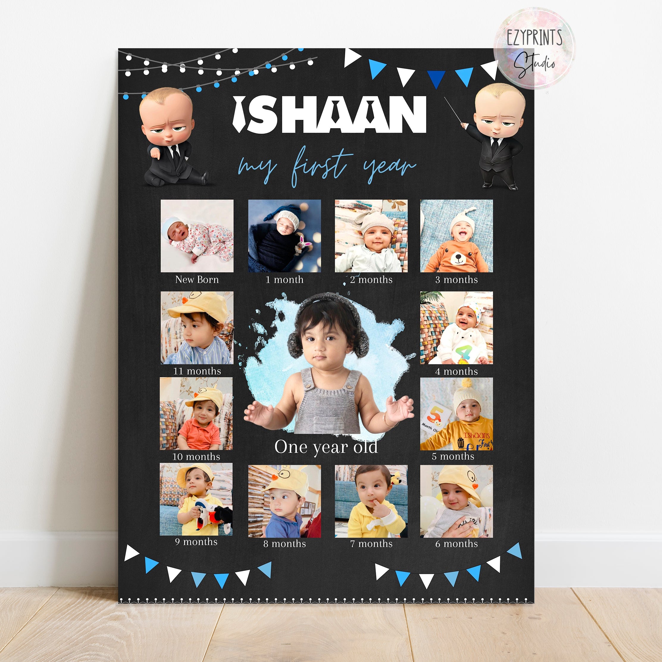 Personalised First Year Photo Collage Board | Boss Baby Theme