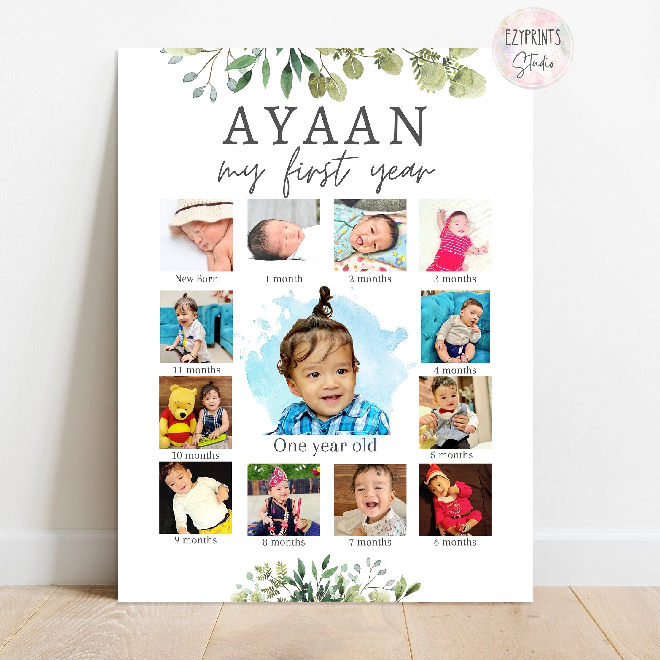 Personalised First Year Photo Collage Board | Boys