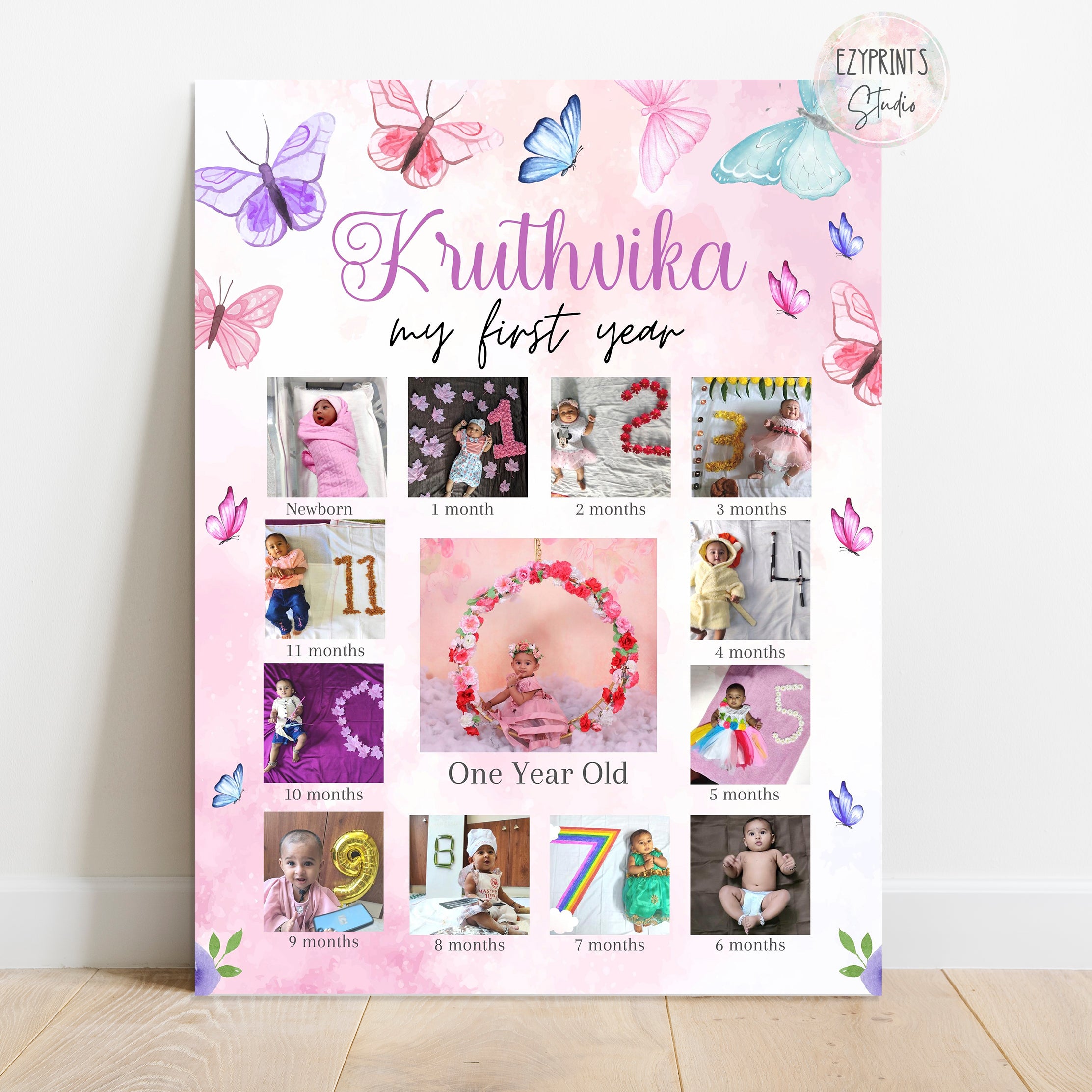 Personalised First Year Photo Collage Board | Butterfly Theme