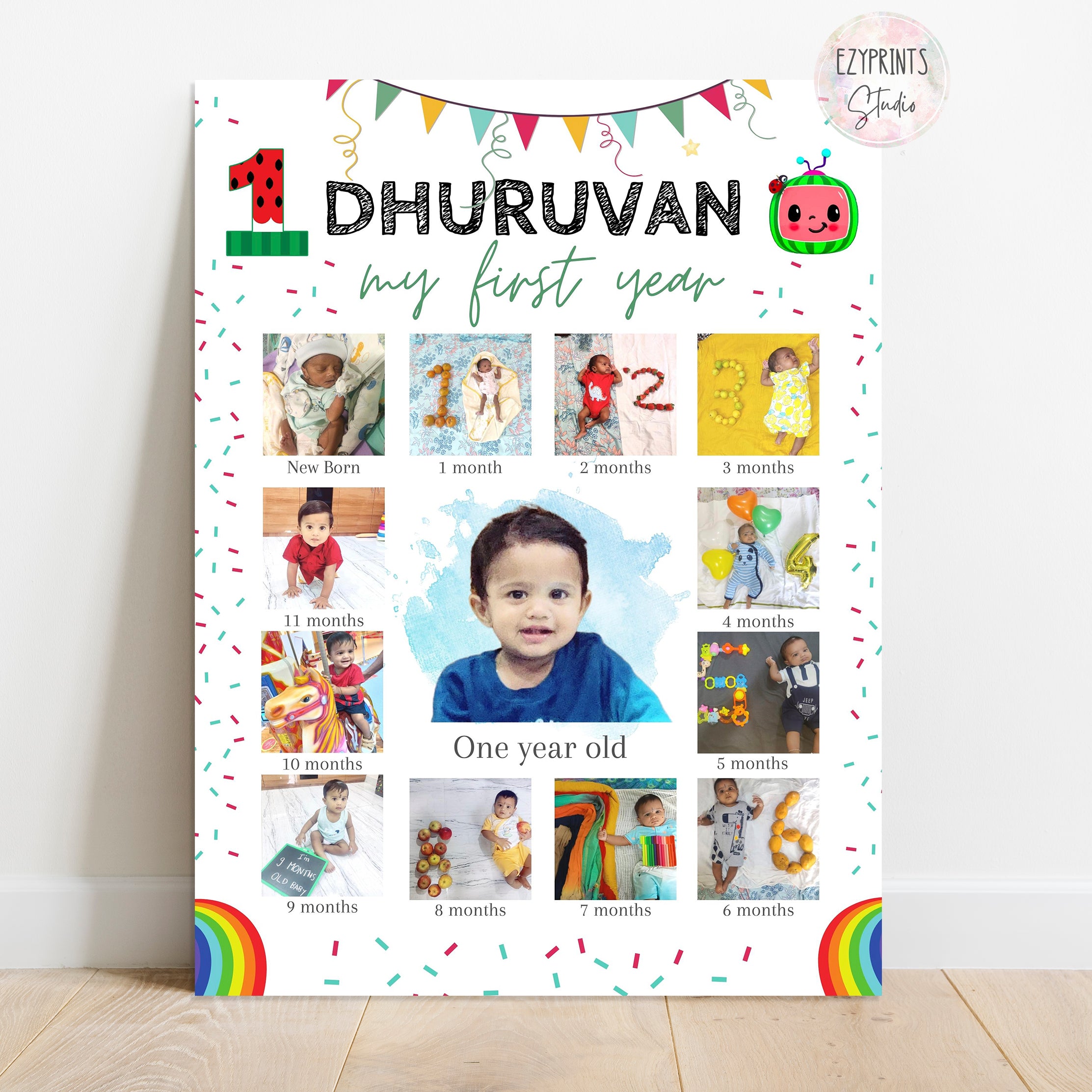 Personalised First Year Photo Collage Board | Cocomelon Theme