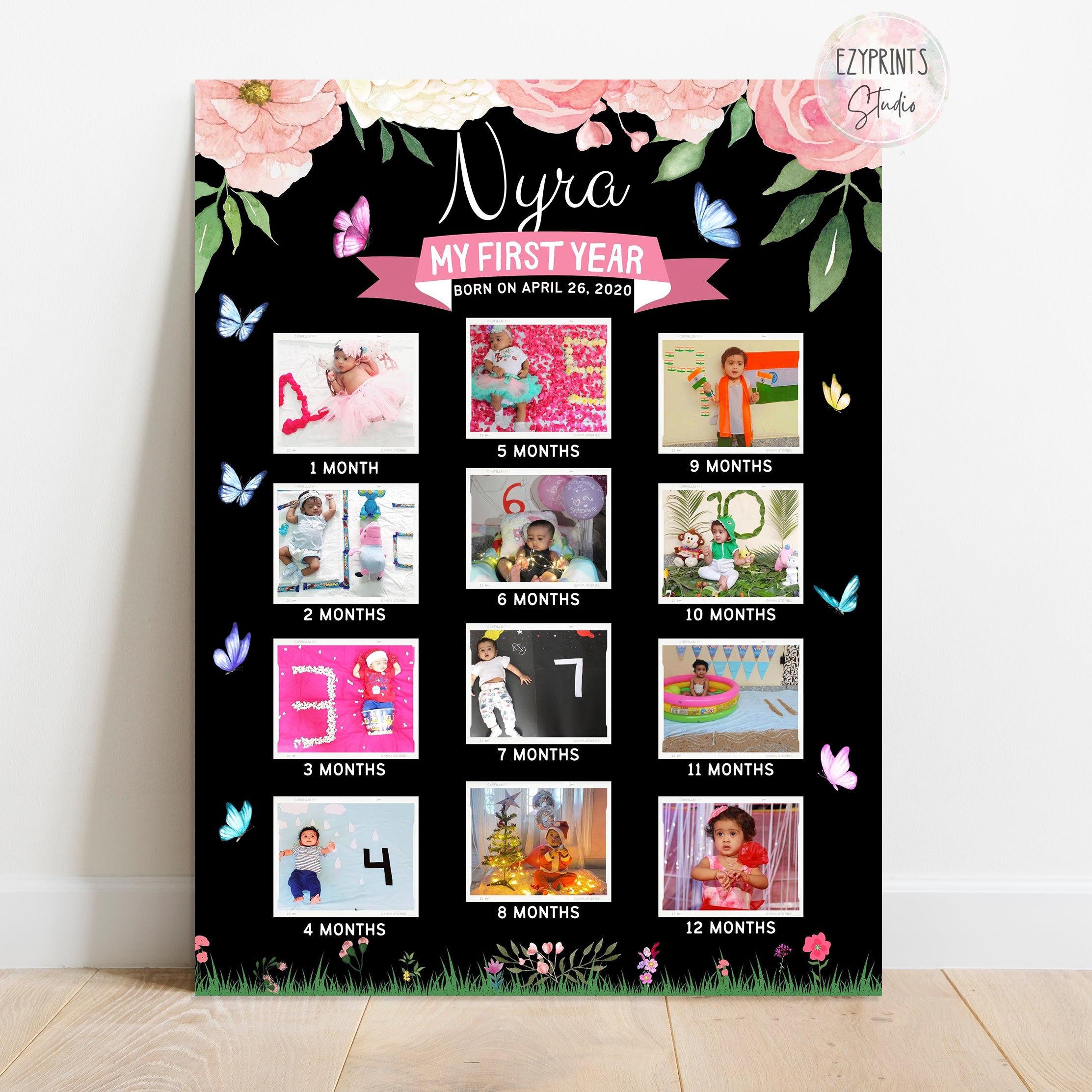 Personalised First Year Photo Collage Board | Floral