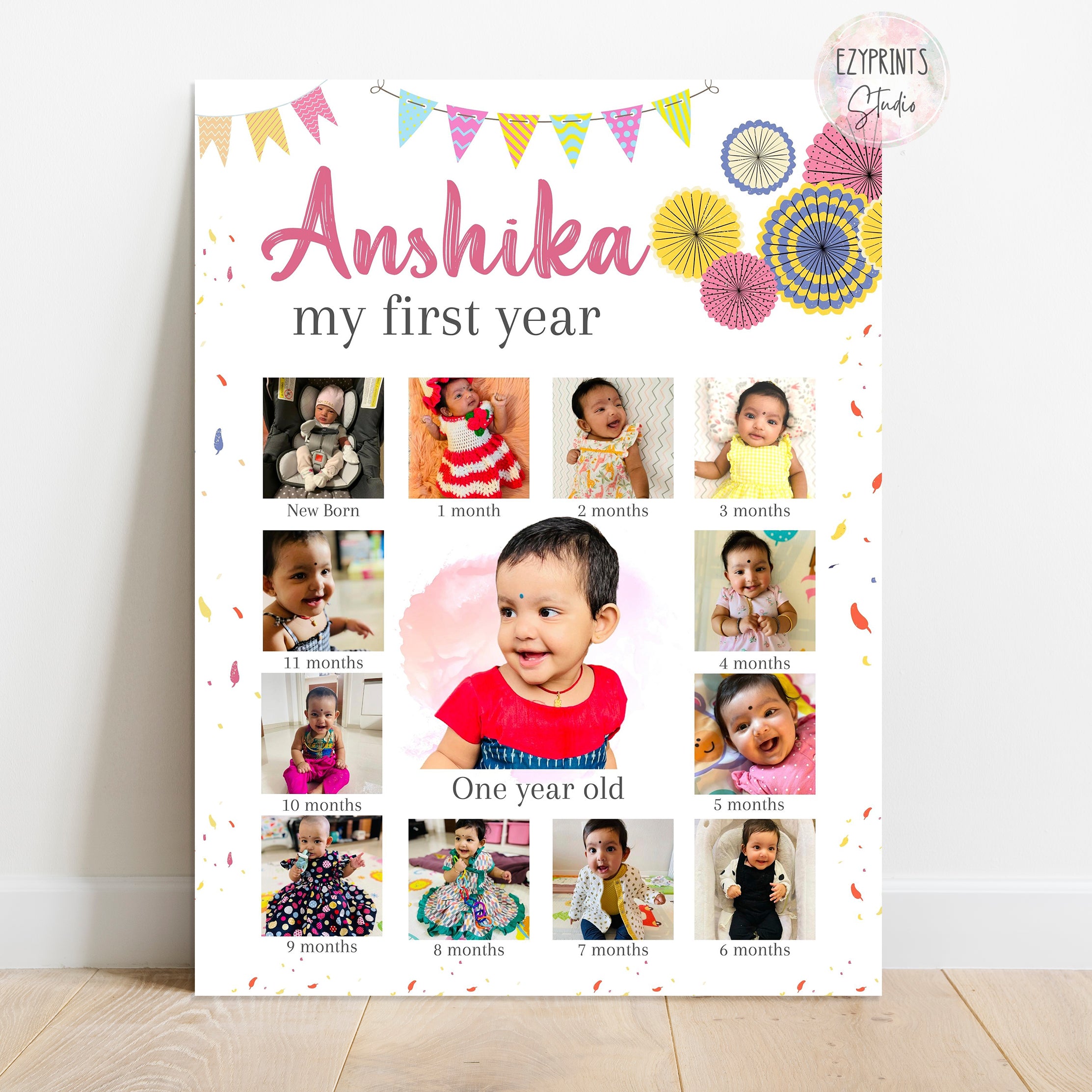 Personalised First Year Photo Collage Board | Party Theme