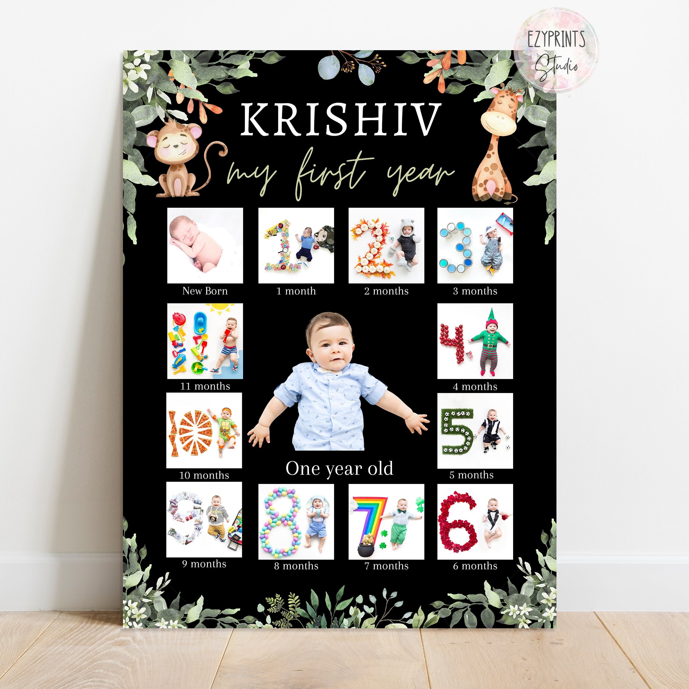 Personalised First Year Photo Collage Board | Wild Theme