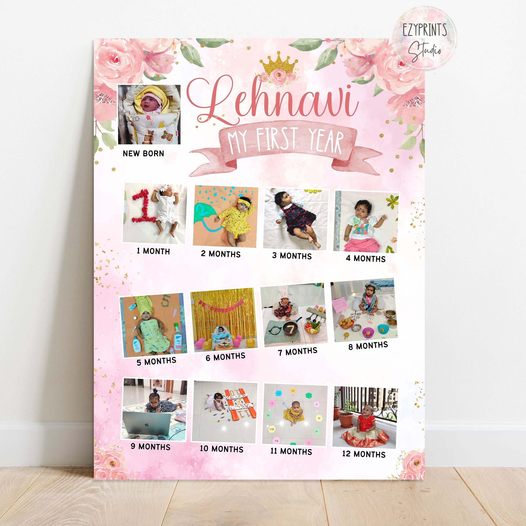 Personalised First Year Photo Collage Board | Pastel Pink