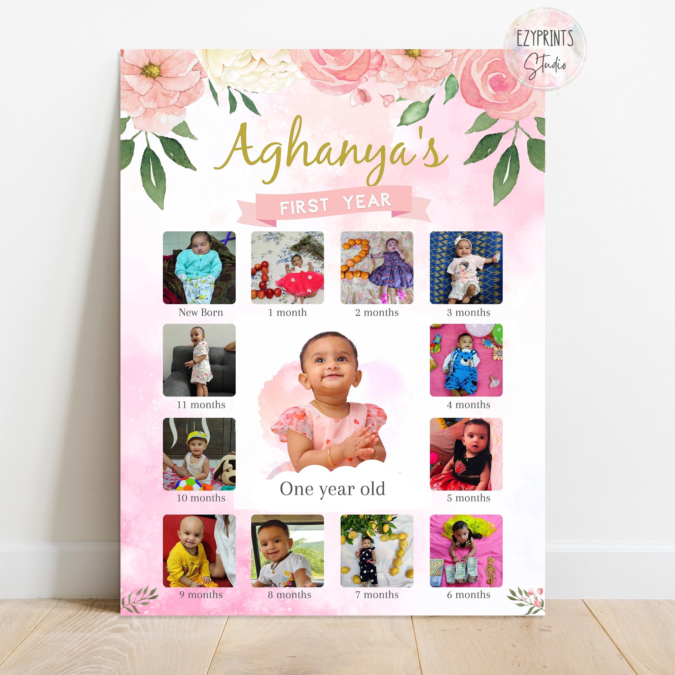 Personalised First Year Photo Collage Board | Girls Theme