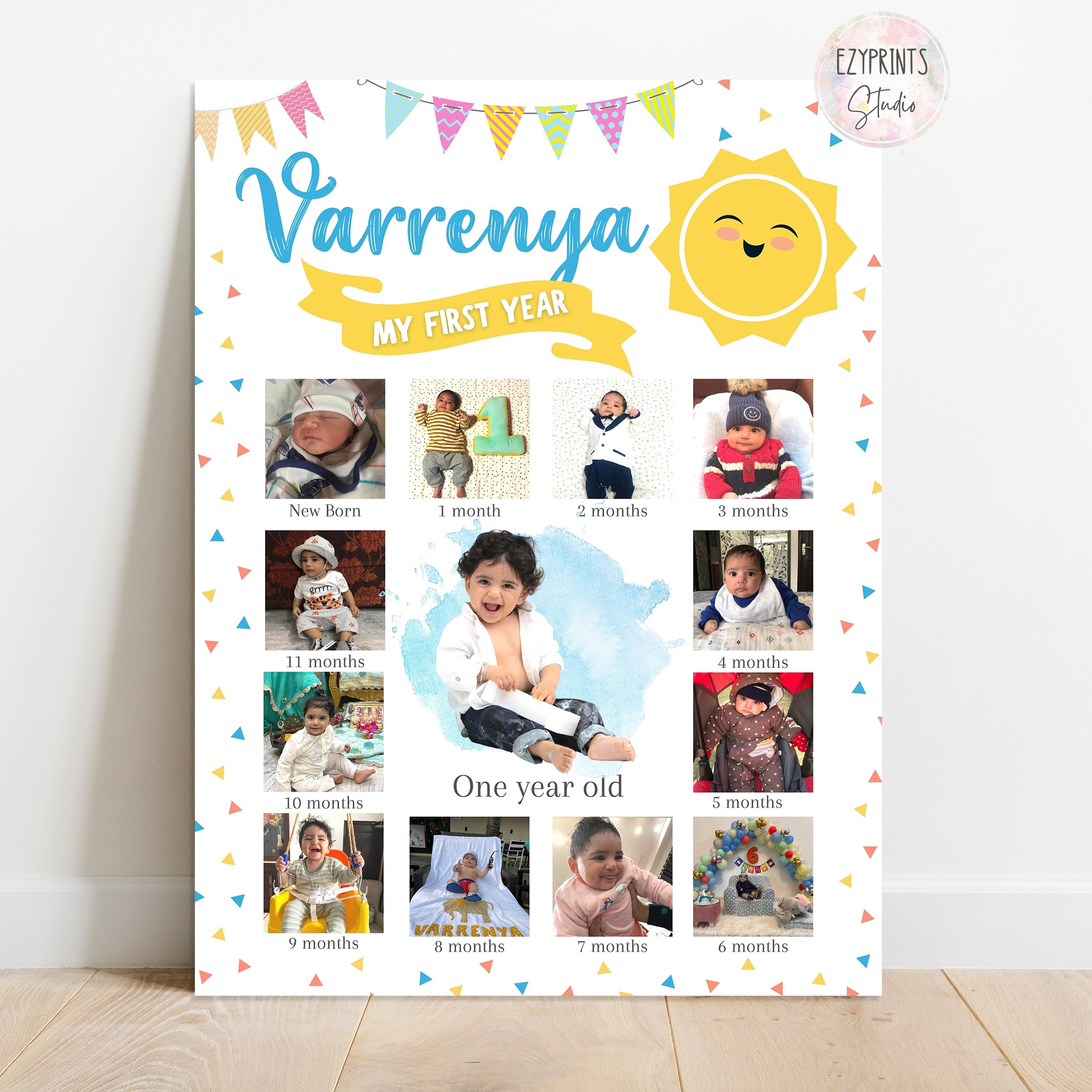 Personalised First Year Photo Collage Board | Sunshine Theme