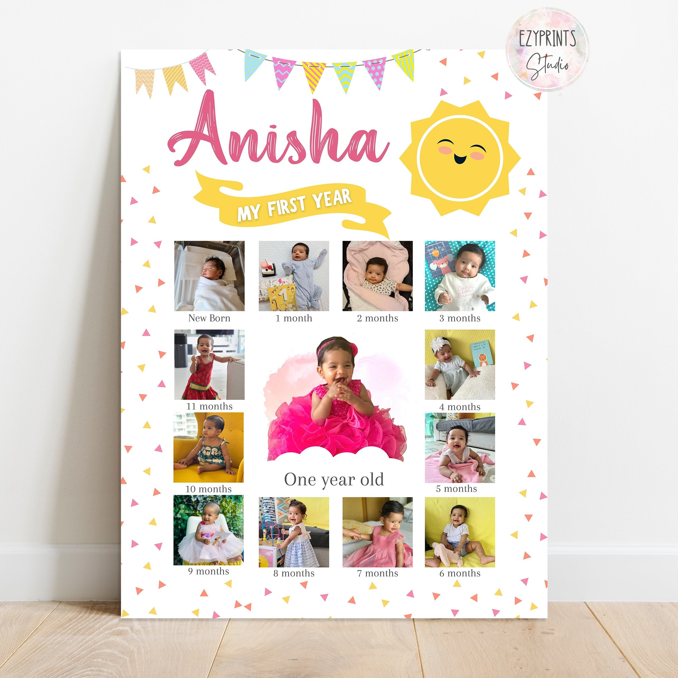 Personalised First Year Photo Collage Board | Sunshine