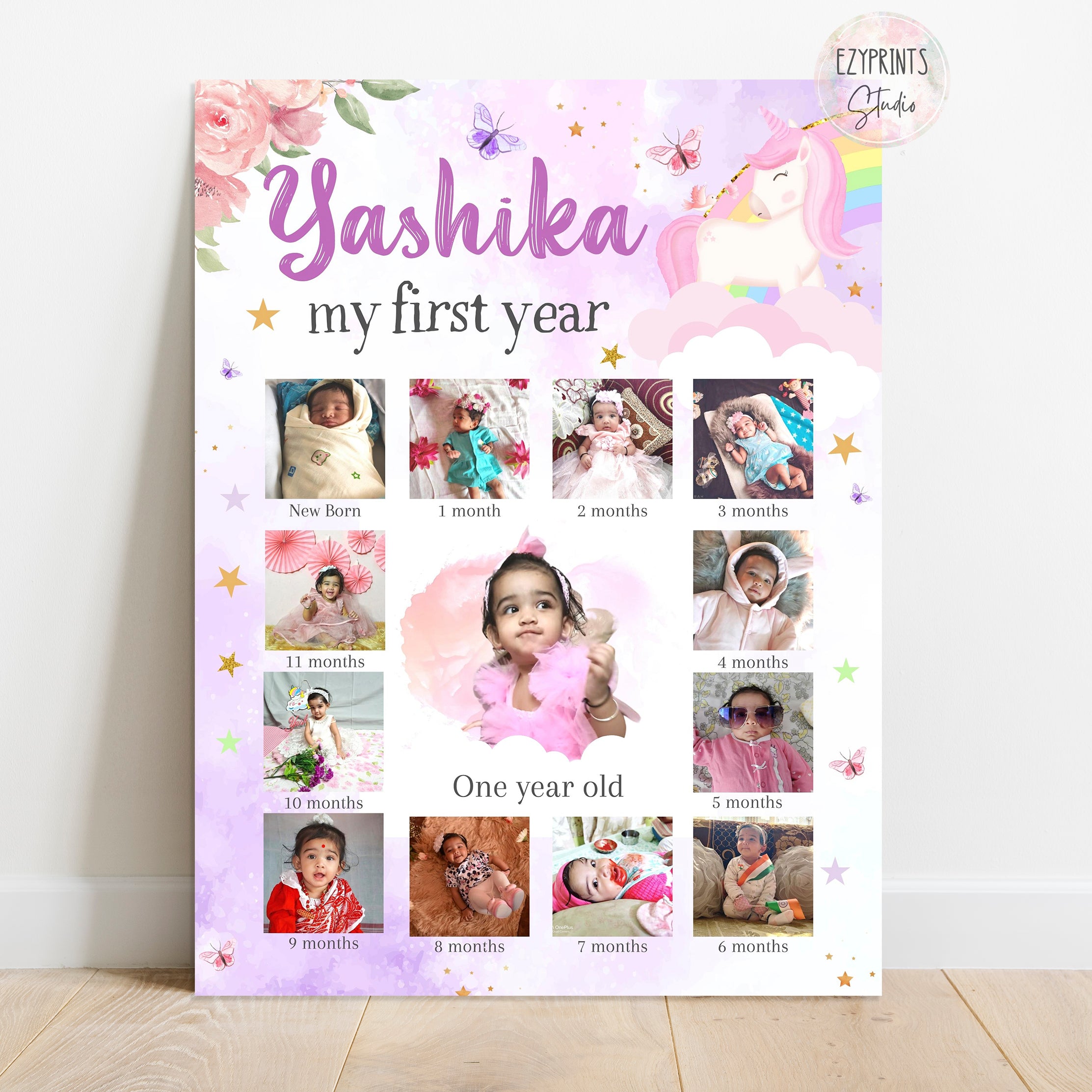 Personalised First Year Photo Collage Board | Unicorn Theme
