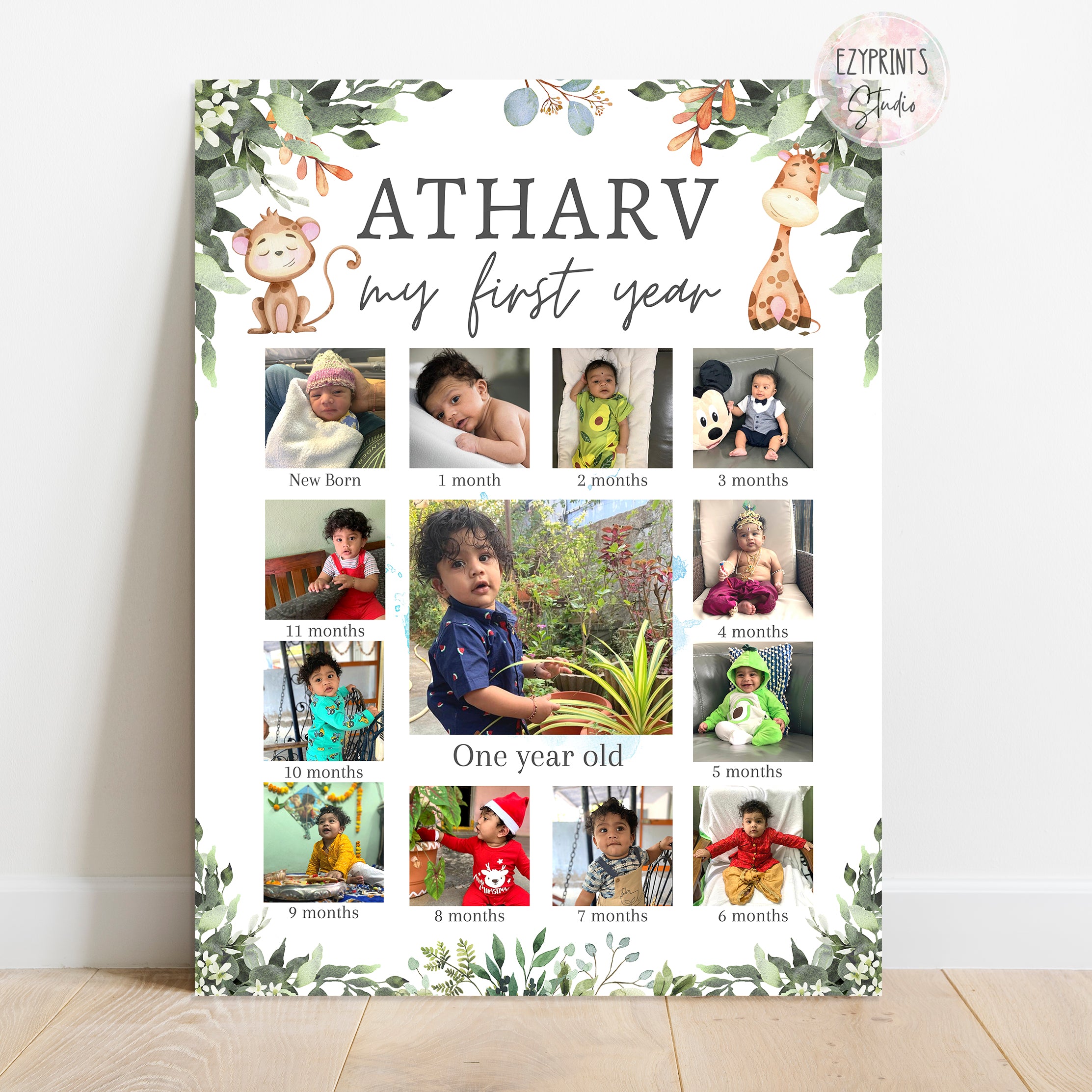 Personalised First Year Photo Collage Board | Jungle Theme