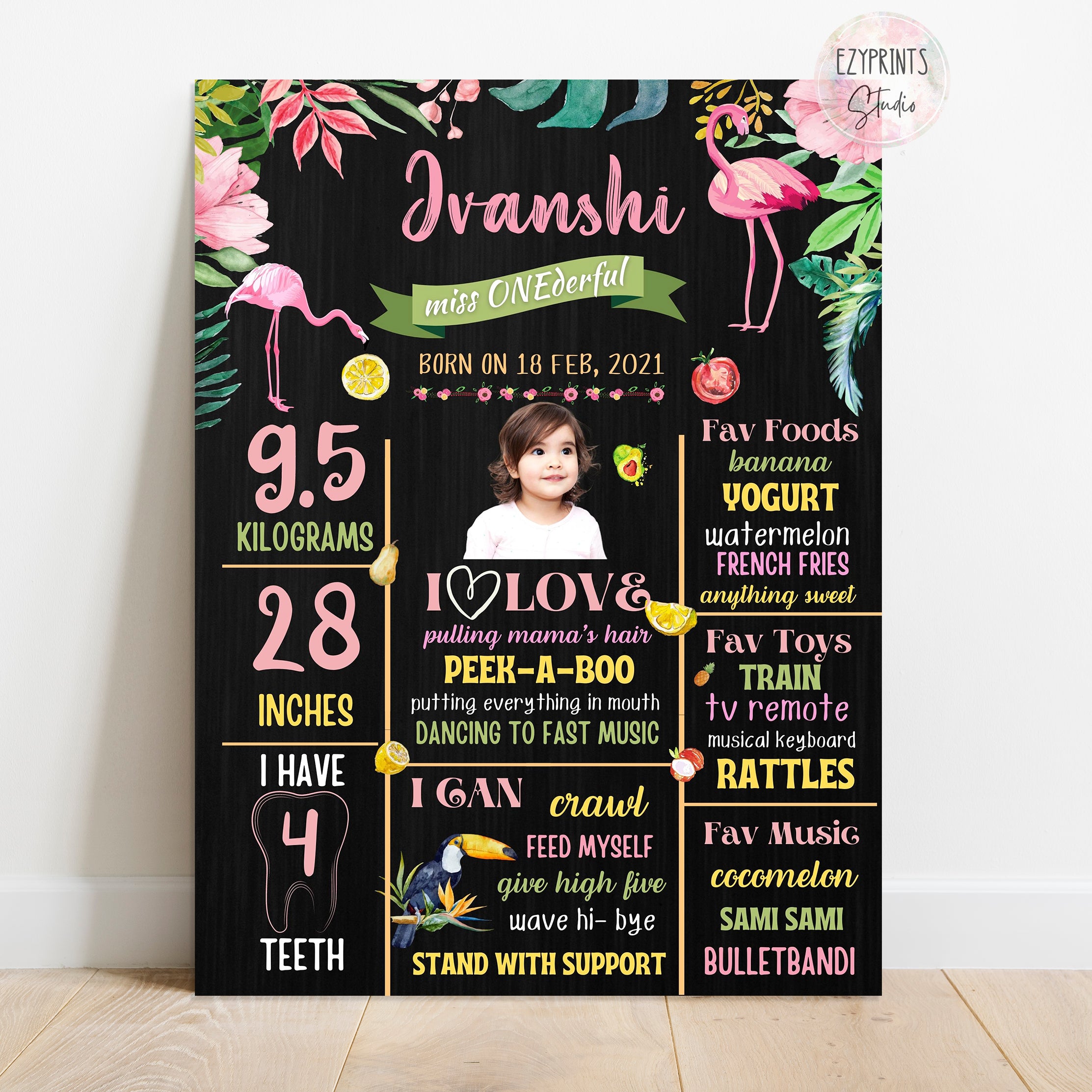 tropical flamingo theme birthday chalkboard