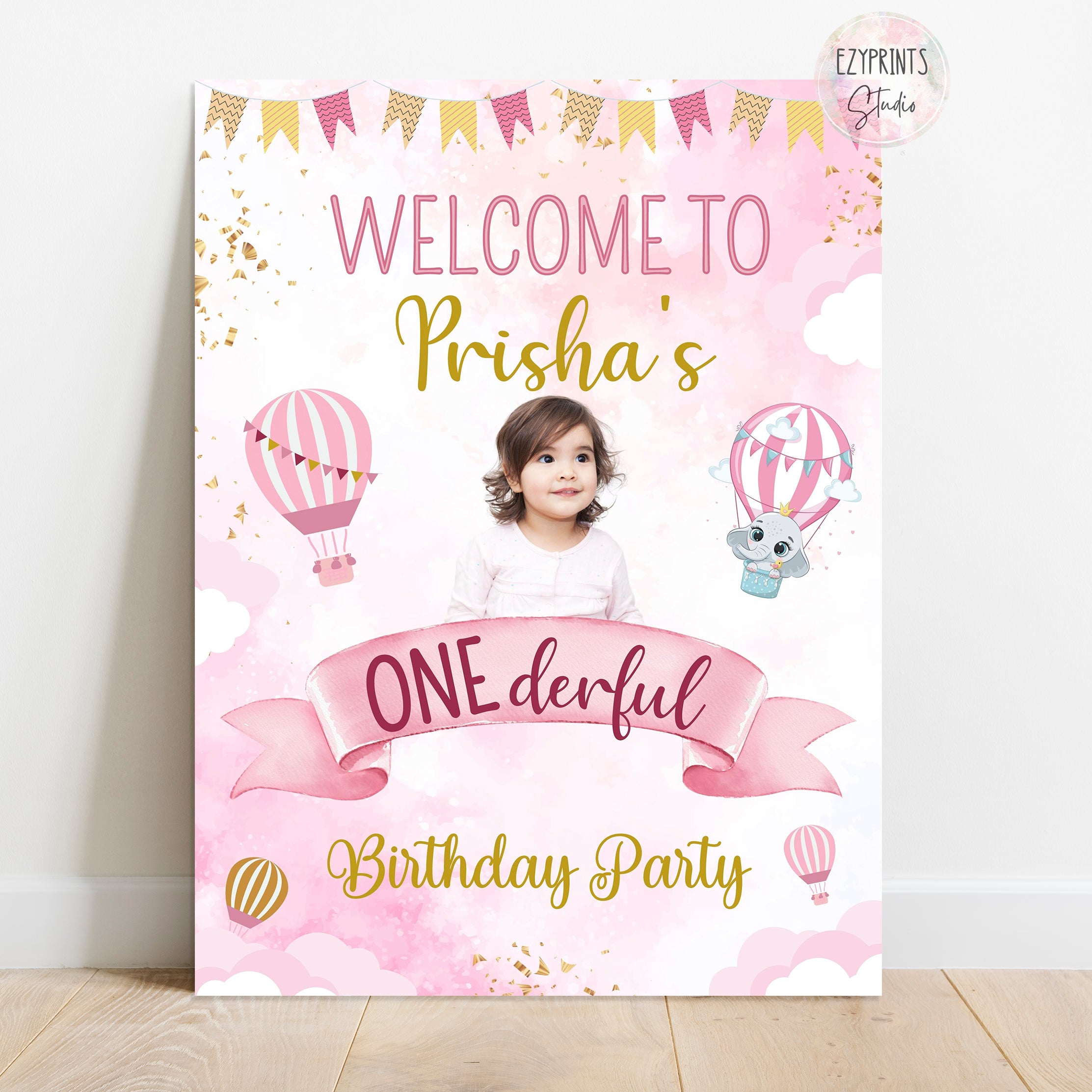 Hot Air Balloon Girls Birthday Party Welcome Board