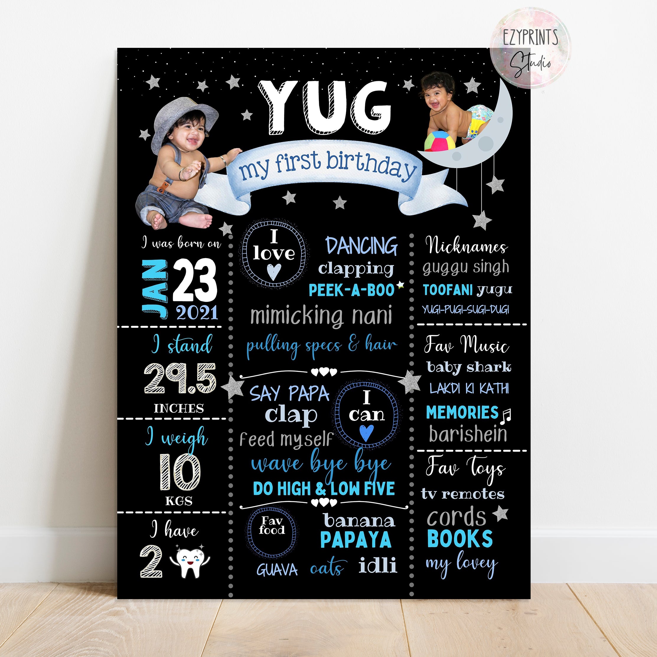 moon and stars chalkboard poster