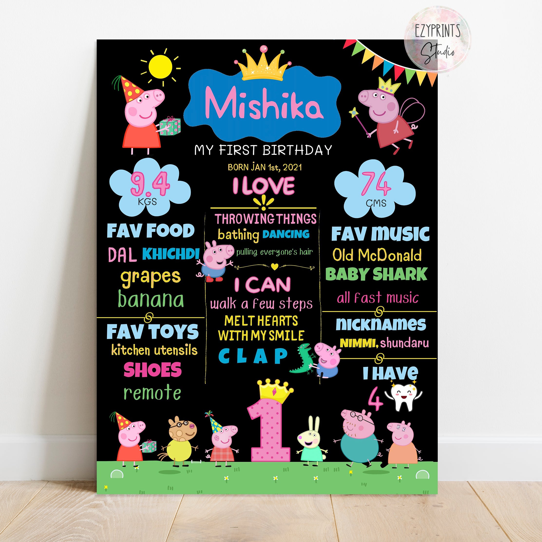 Peppa Pig theme Birthday Chalkboard Poster