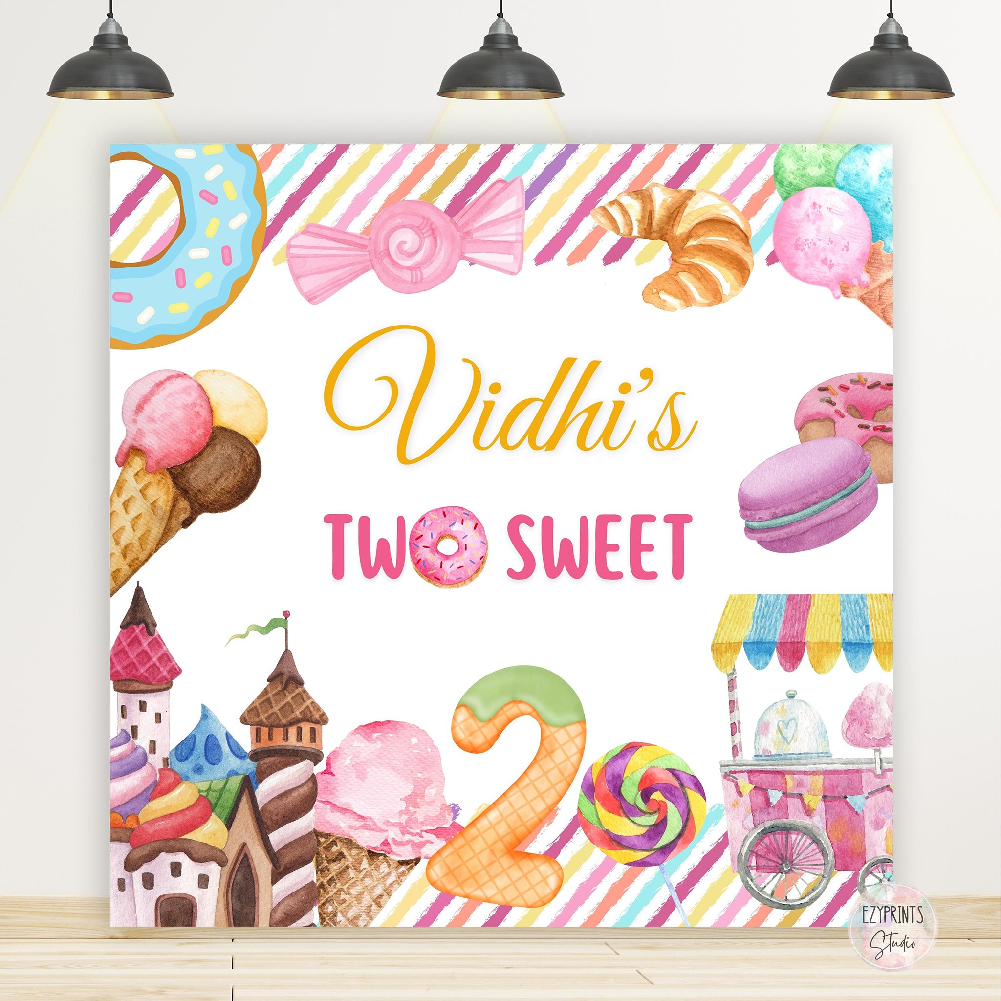 Two Sweet Candy land Birthday Backdrop