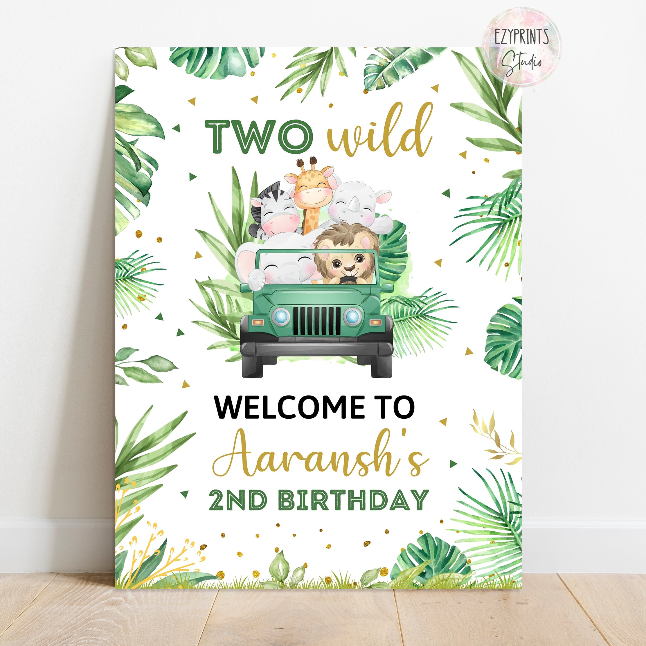 Two Wild Animals Safari Birthday Party Welcome Board