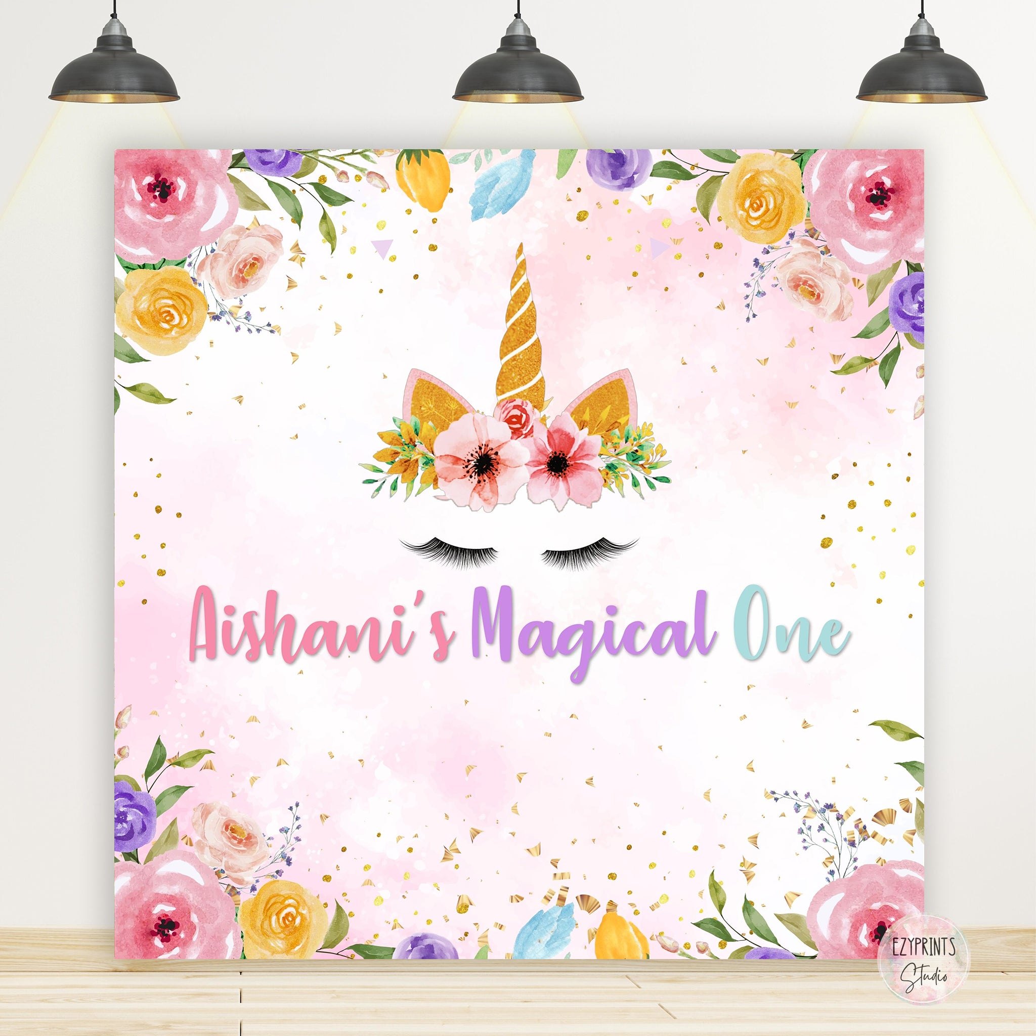 unicorn magical one birthday backdrop